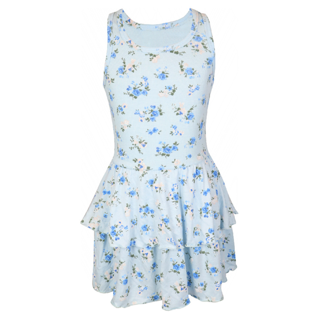 Blue Floral Rib Tank Dress