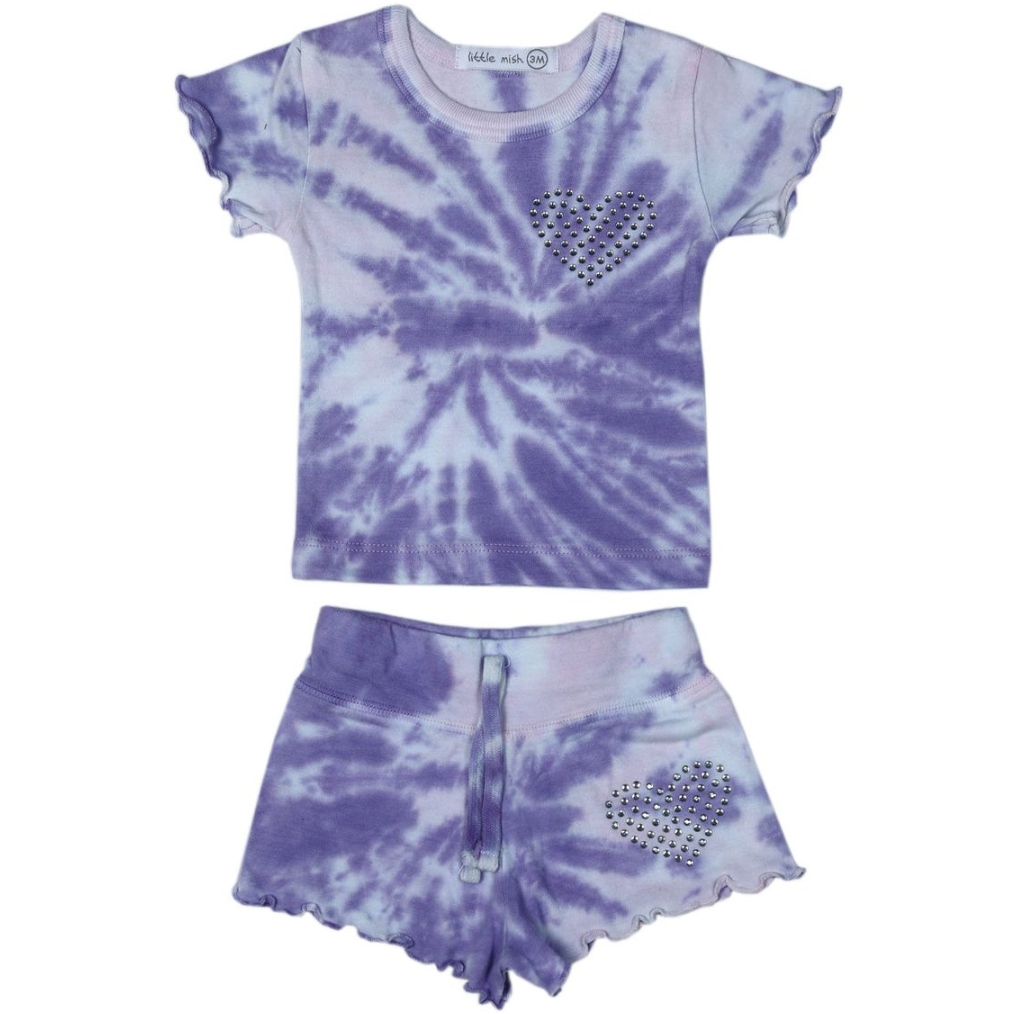 Purple Swirl Tie Dye Shorts Set