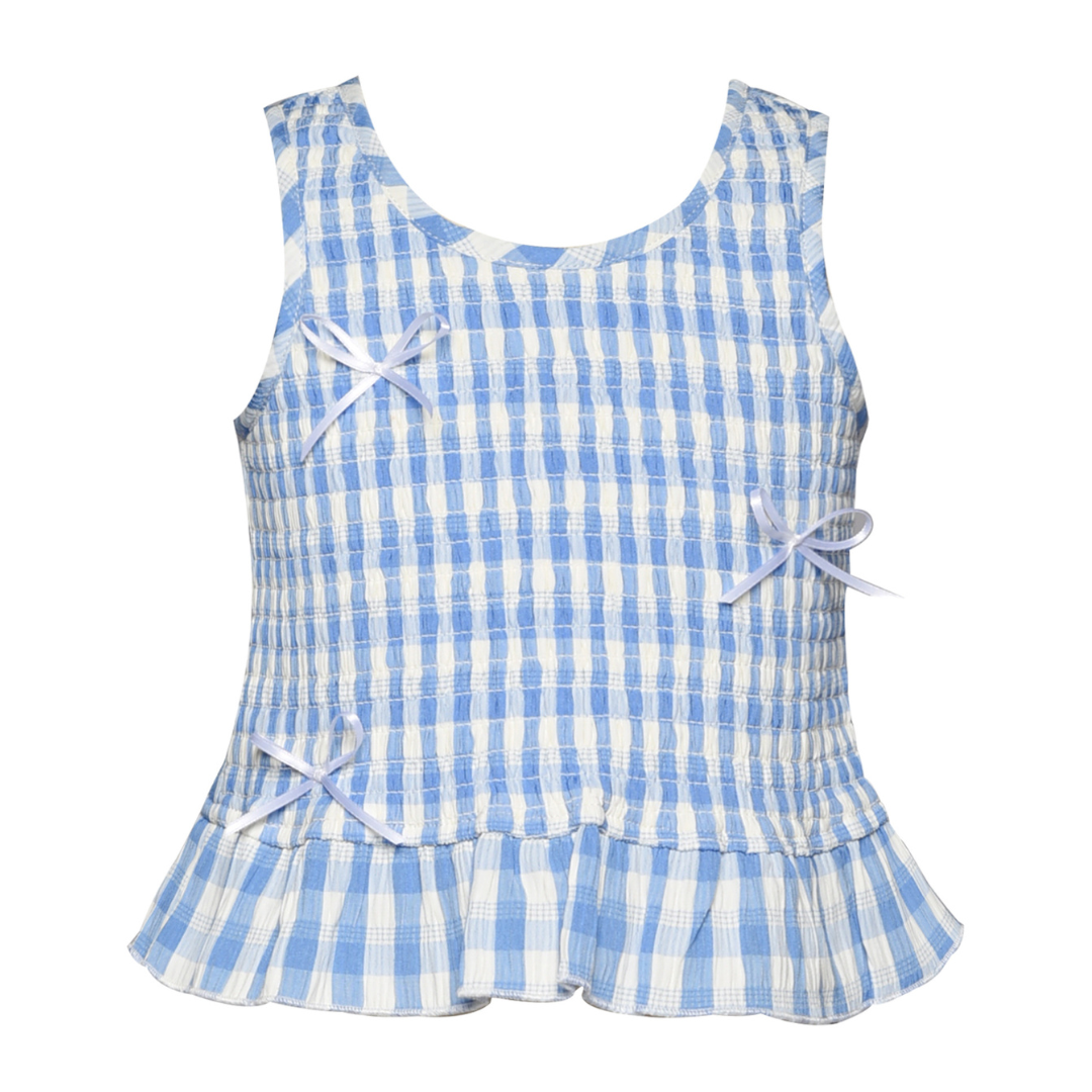 Smocked Gingham Bow Skort Set