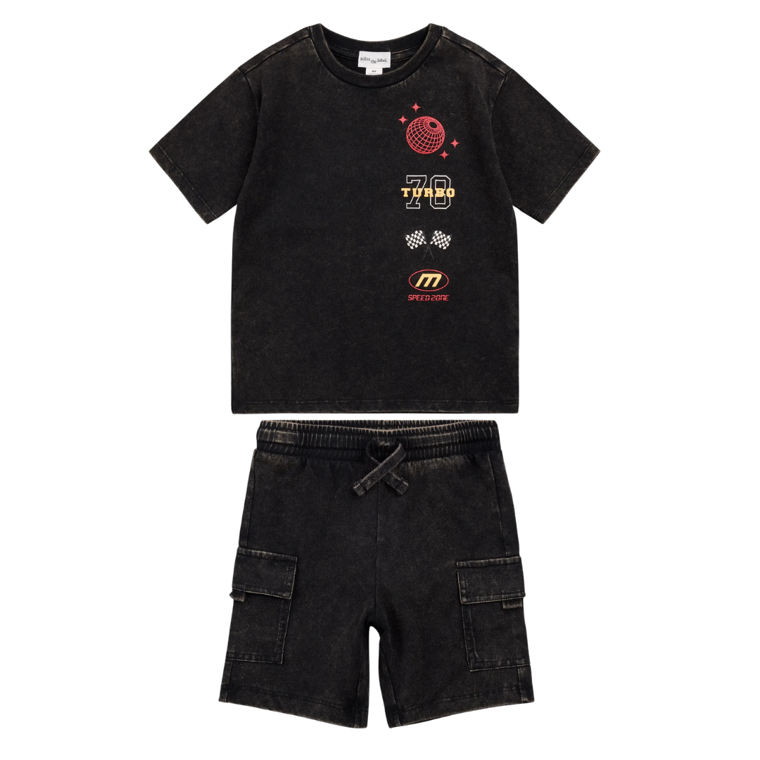 Racing On Black Acid Wash Set
