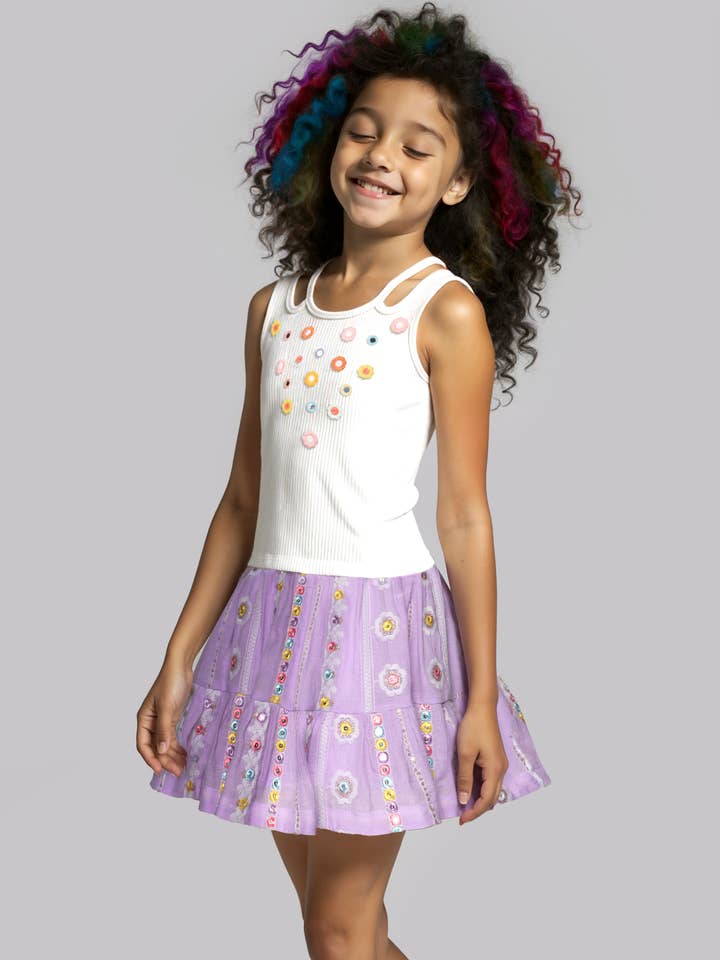 Flower Embroidery Cutout Rib Tank