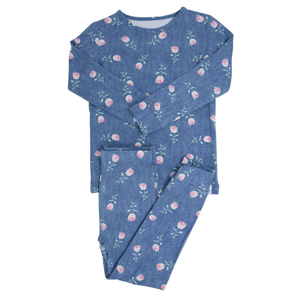 "Denim" Floral 2pc Pajama Set - Meems