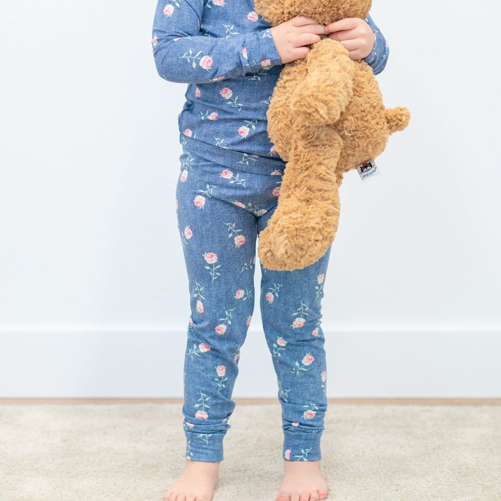 "Denim" Floral 2pc Pajama Set - Meems
