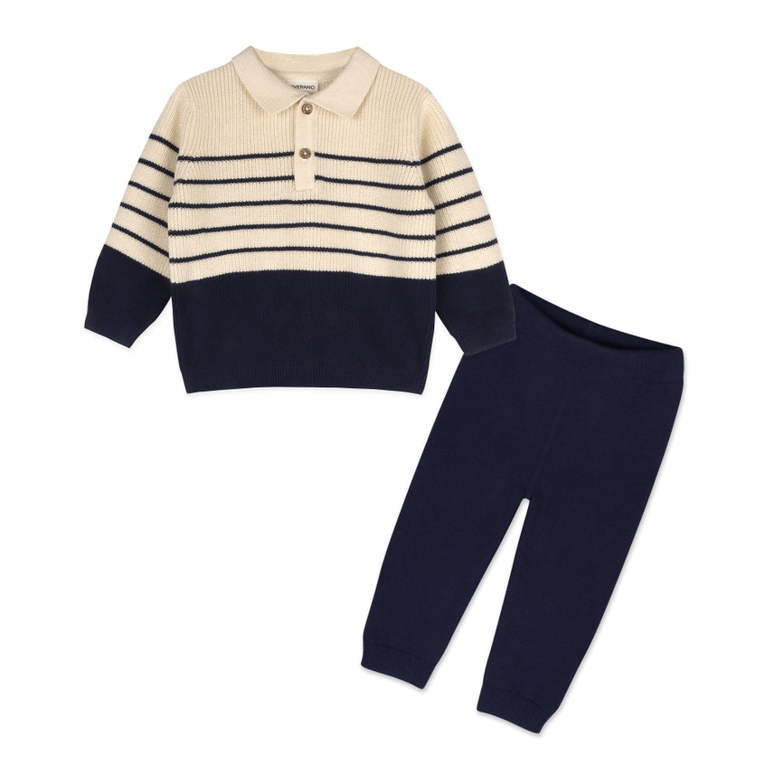 Stripe Polo Knit Sweater Set - Meems