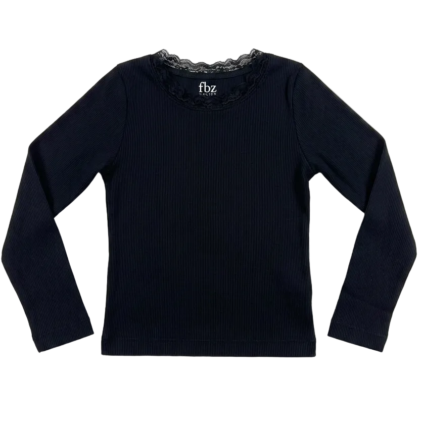 Black Lace-Trim LS Rib Tee
