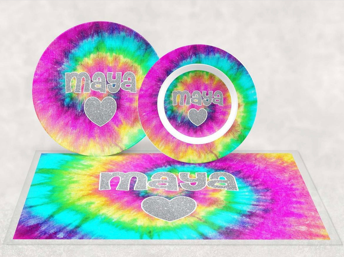 Personalized Rainbow Tie Dye Dishware