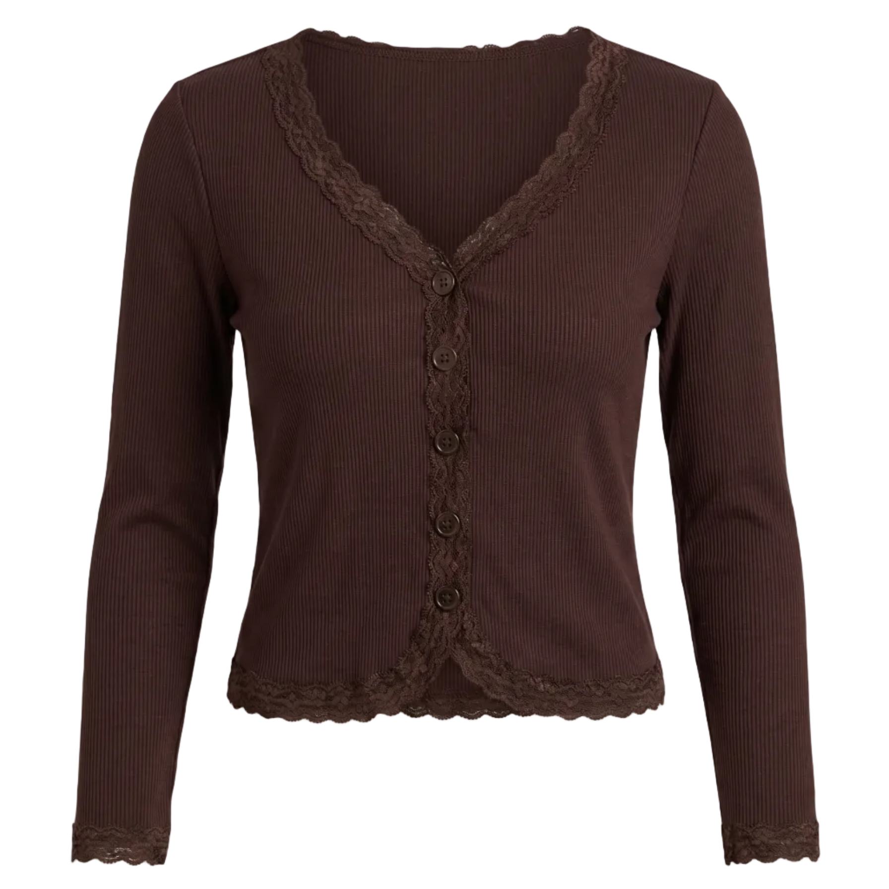 Lace-Trim Rib Cardi