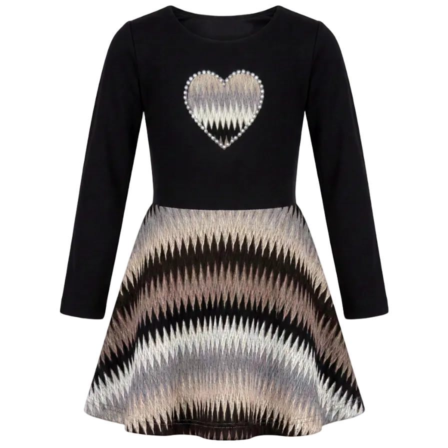 Zig Zag Stripe Heart LS Dress