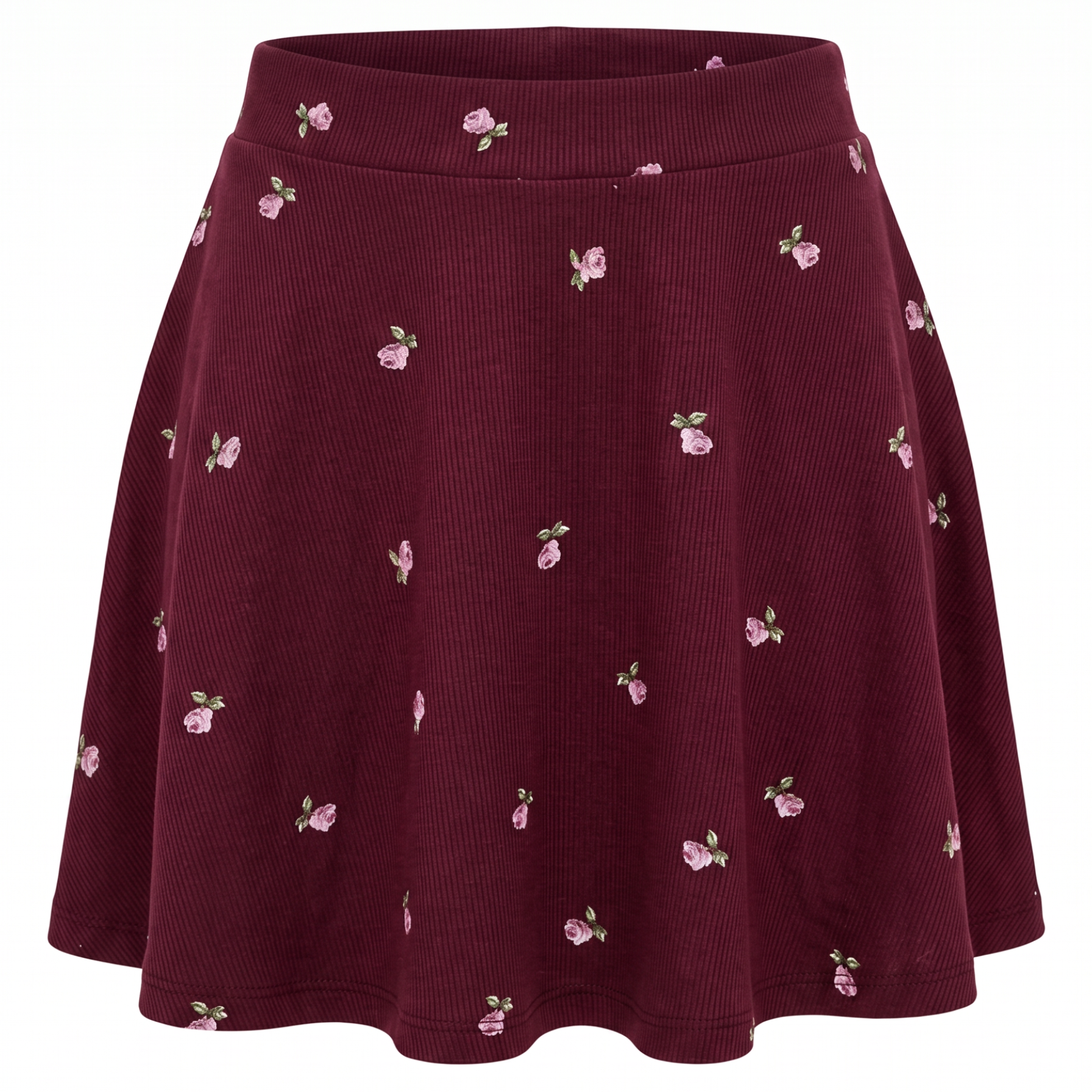 Burgundy Floral Rib Skirt