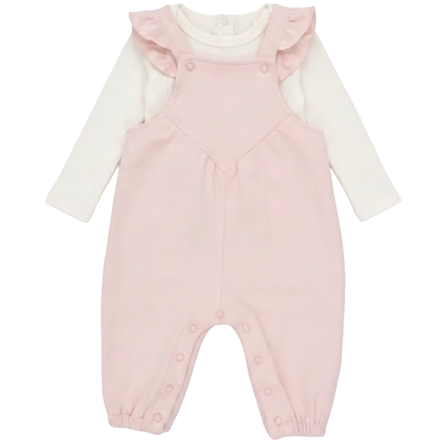 Pink Ruffle V-Overall Set
