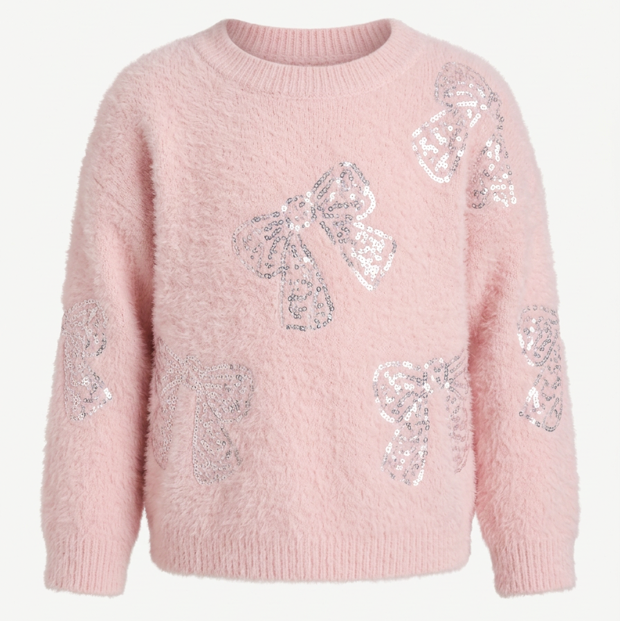 Sequin Bow Fuzzy Sweater