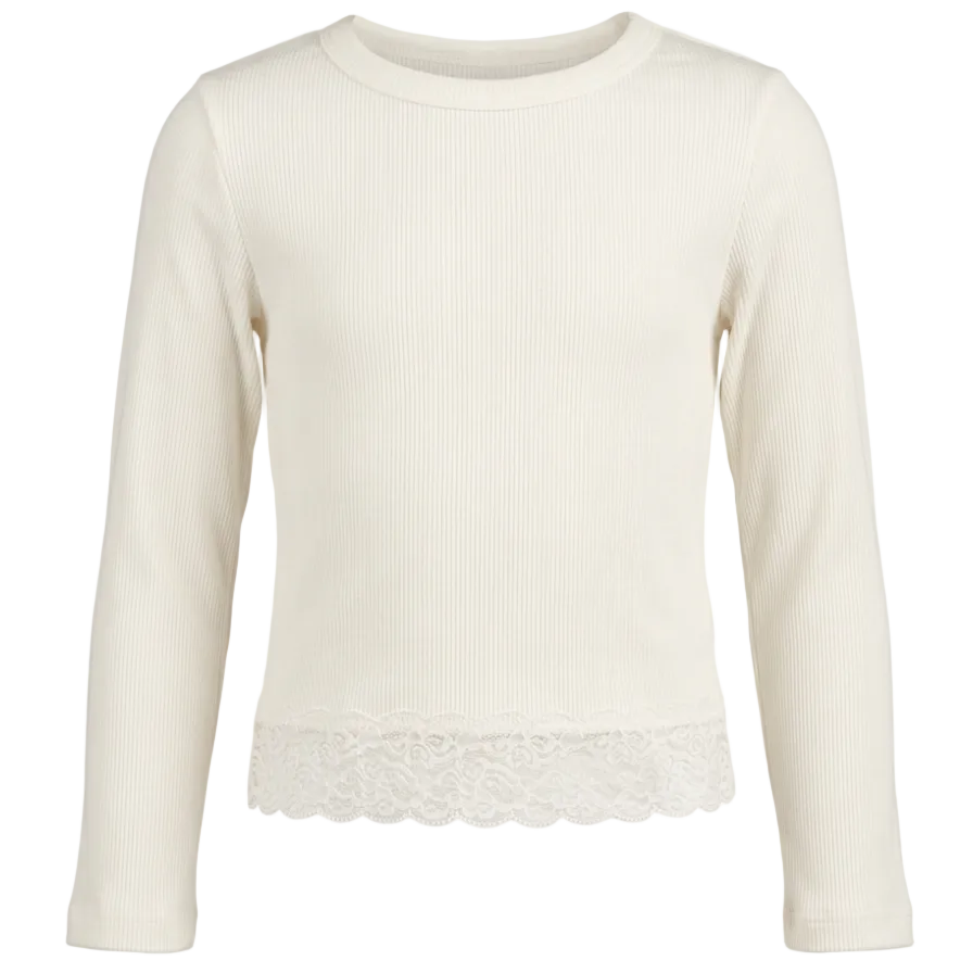 Lace-Bottom LS Rib Tee
