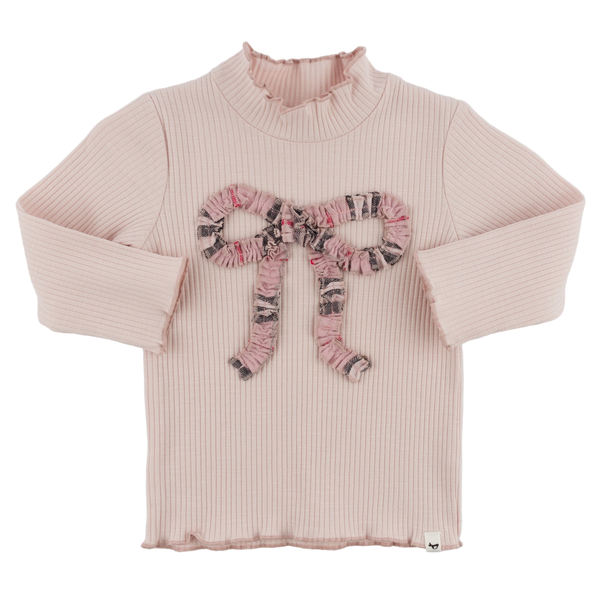 Pink Tartan Ruffle Bow Mockneck LS