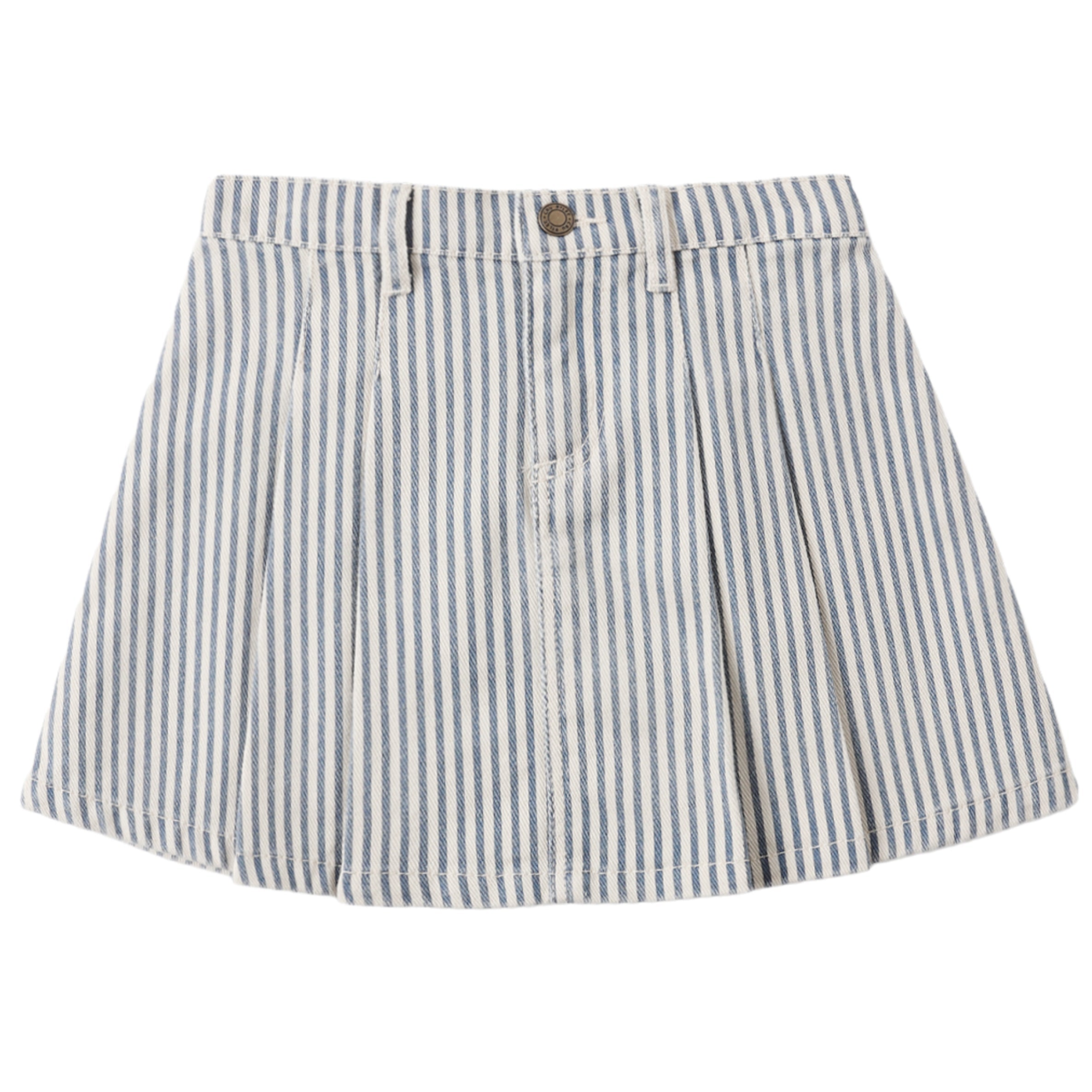 Railroad Stripe Pleated Denim Skirt