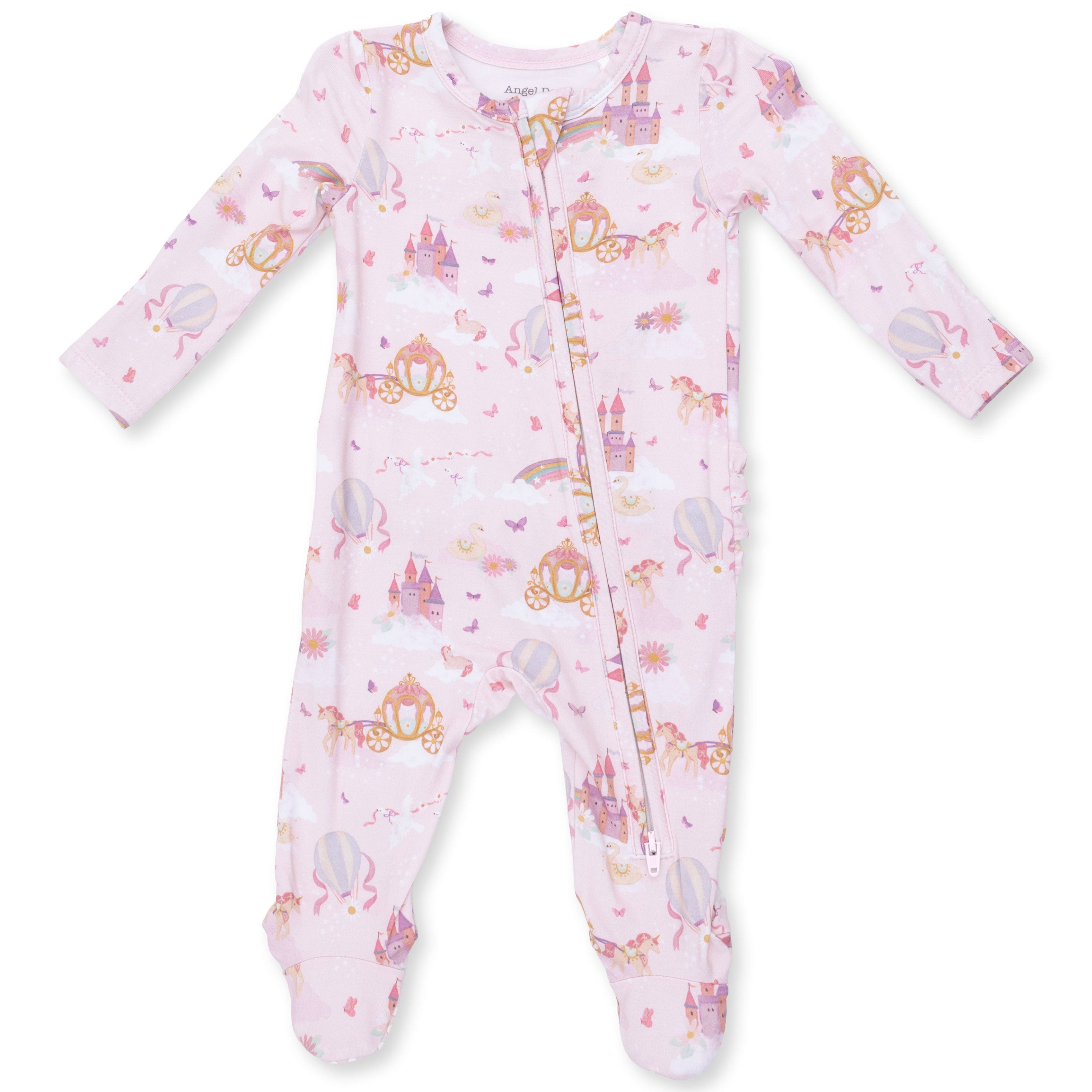 Princess Unicorns and Castle Ruffle Back Zip Footie