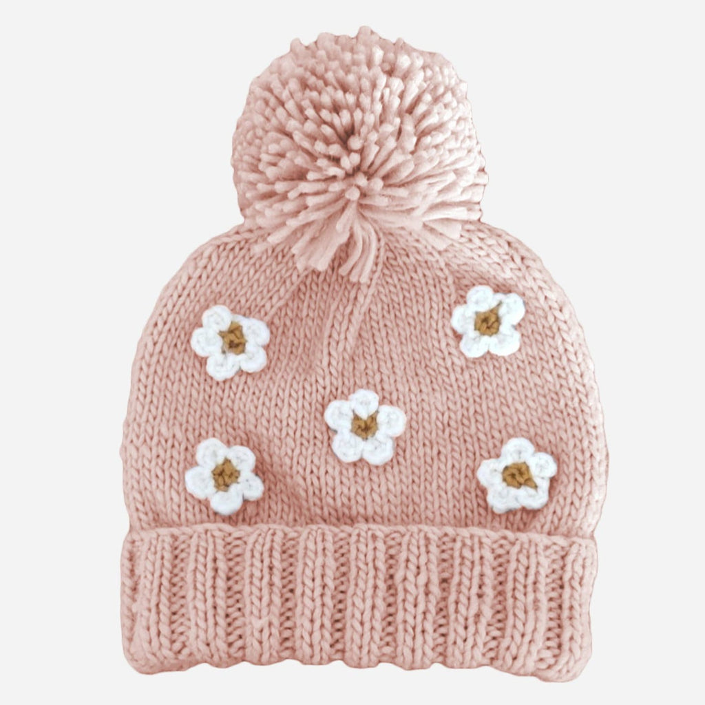 blush flower pompom hat