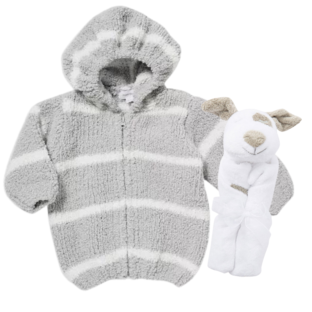 Grey Striped Chenille Hoodie