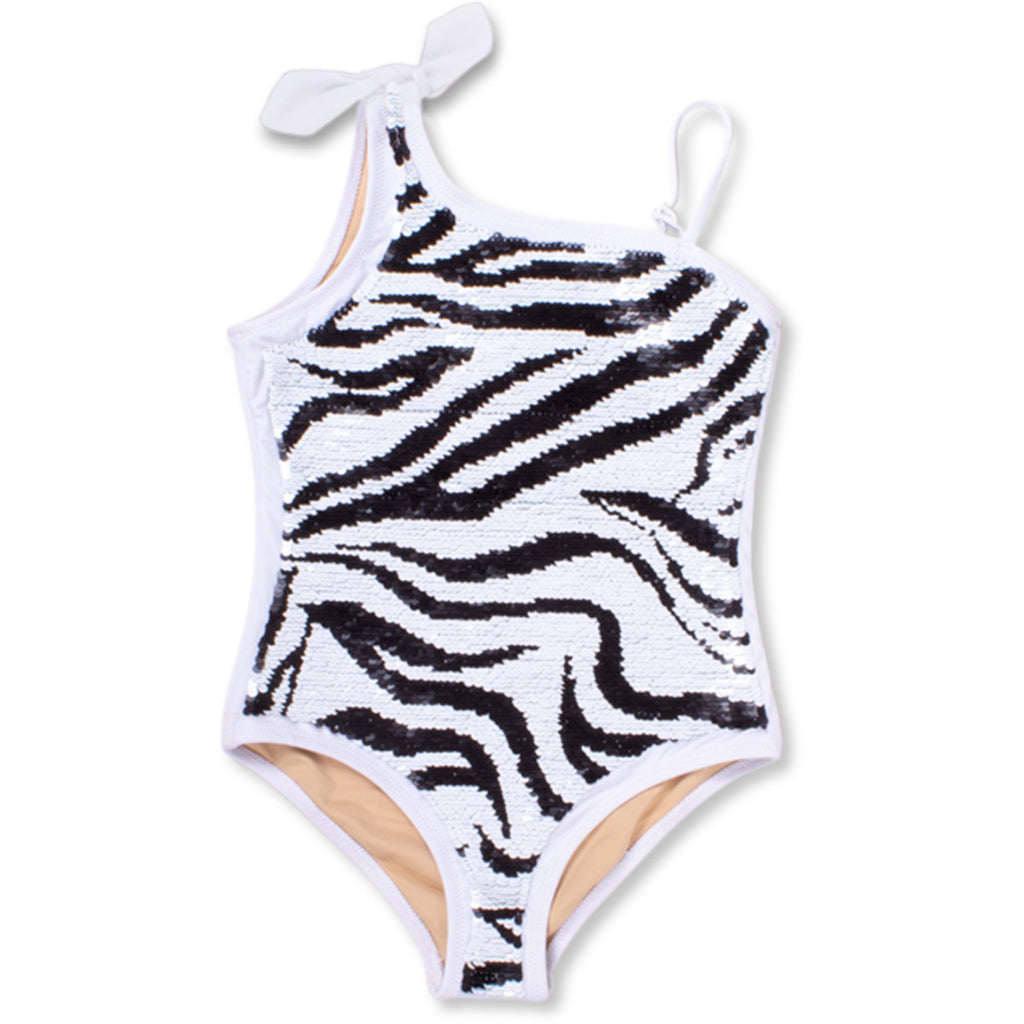 girls sequin zebra one piece swim