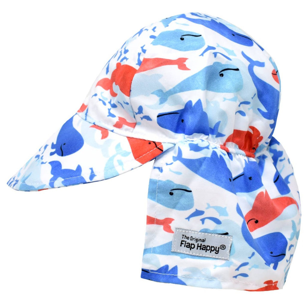 Flap Happy_Meems UPF 50+ Original Flap Hat in Splish Splash Whale Blue